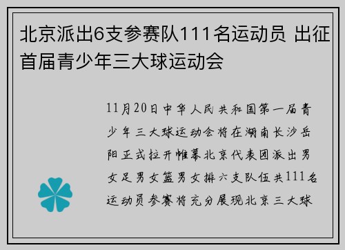 北京派出6支参赛队111名运动员 出征首届青少年三大球运动会